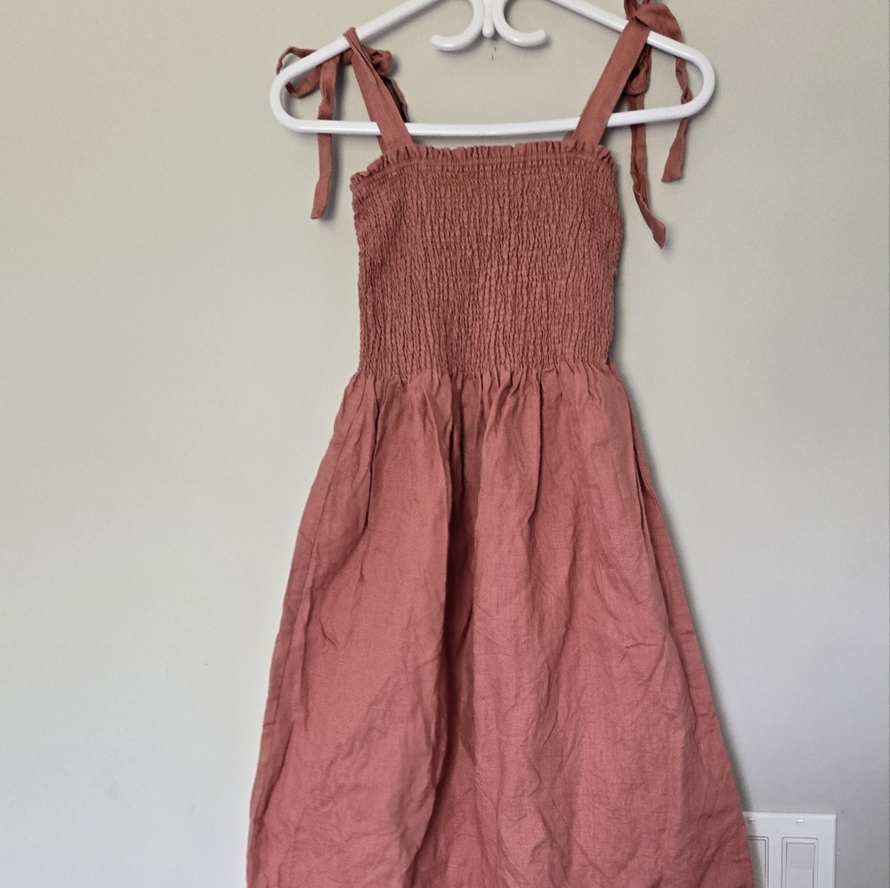 Wilfred Dusty Pink/coral 100% Organic LINEN Dress with Tie Straps